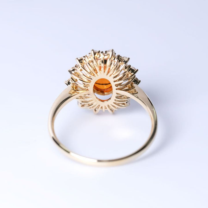 Red Fire Opal Halo Diamond Engagement Ring