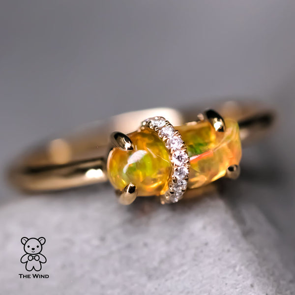Ribbon Wrapped Mexican Fire Opal Diamond Engagement Wedding Ring-1