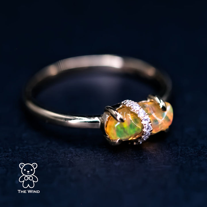 Ribbon Wrapped Mexican Fire Opal Diamond Engagement Wedding Ring-2