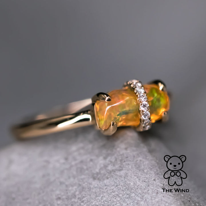 Ribbon Wrapped Mexican Fire Opal Diamond Engagement Wedding Ring-3