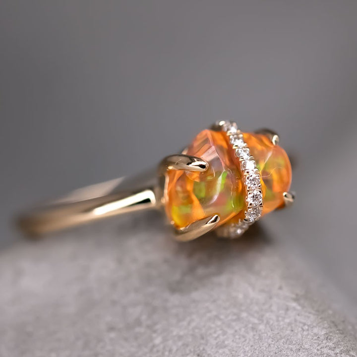 Ribbon Wrapped Fire Opal Diamond Engagement Ring