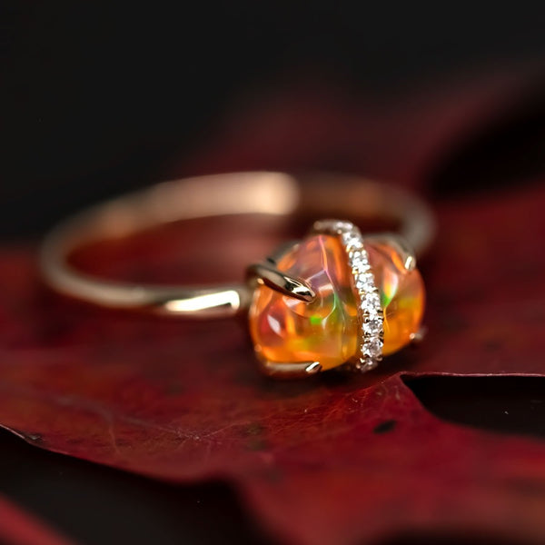 Ribbon Wrapped Fire Opal Diamond Engagement Ring
