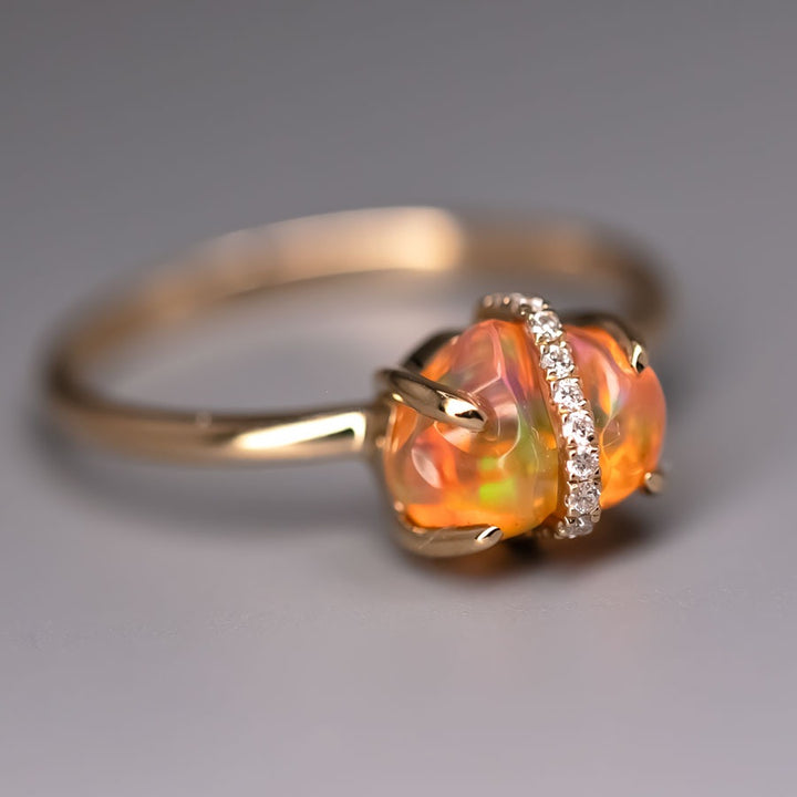 Ribbon Wrapped Fire Opal Diamond Engagement Ring