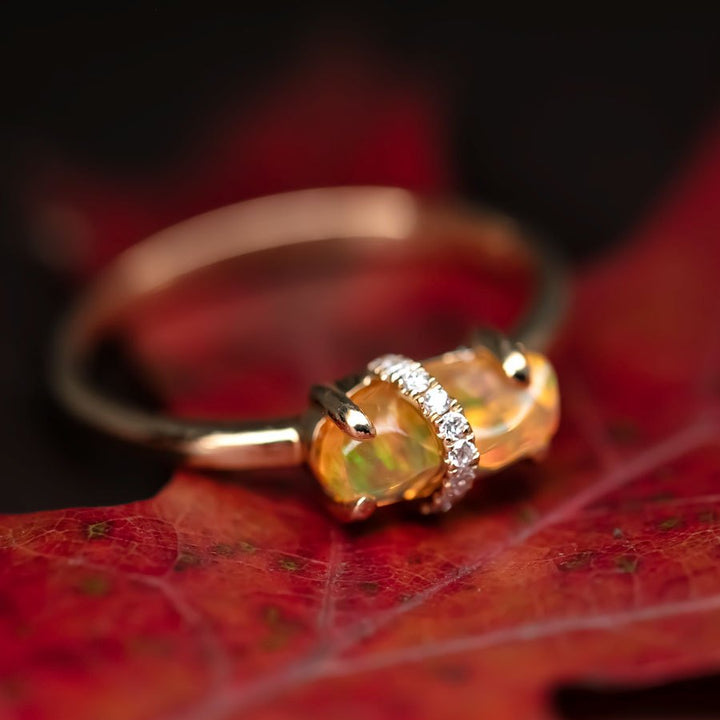 Ribbon Wrapped Fire Opal Diamond Wedding Ring