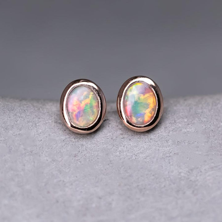 Rose Gold Small Oval Solid Opal Stud Earrings
