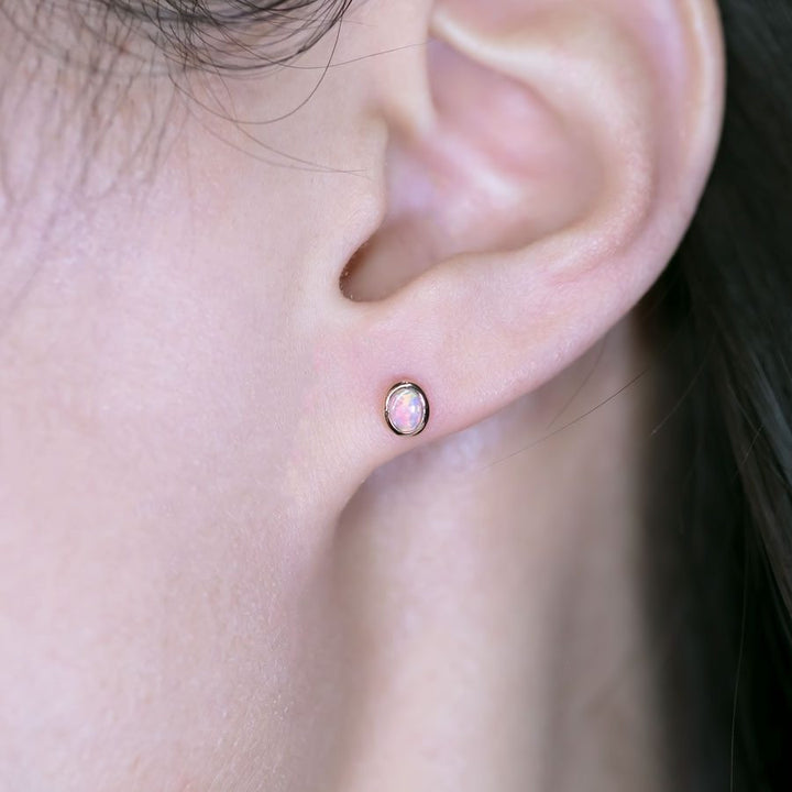 Rose Gold Small Oval Solid Opal Stud Earrings