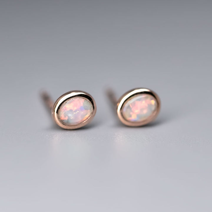Rose Gold Small Oval Solid Opal Stud Earrings