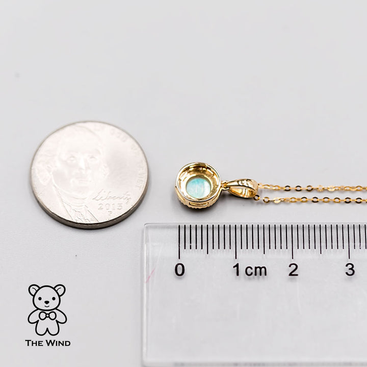 Round Shaped Australian Solid Opal Halo Diamond Necklace-4