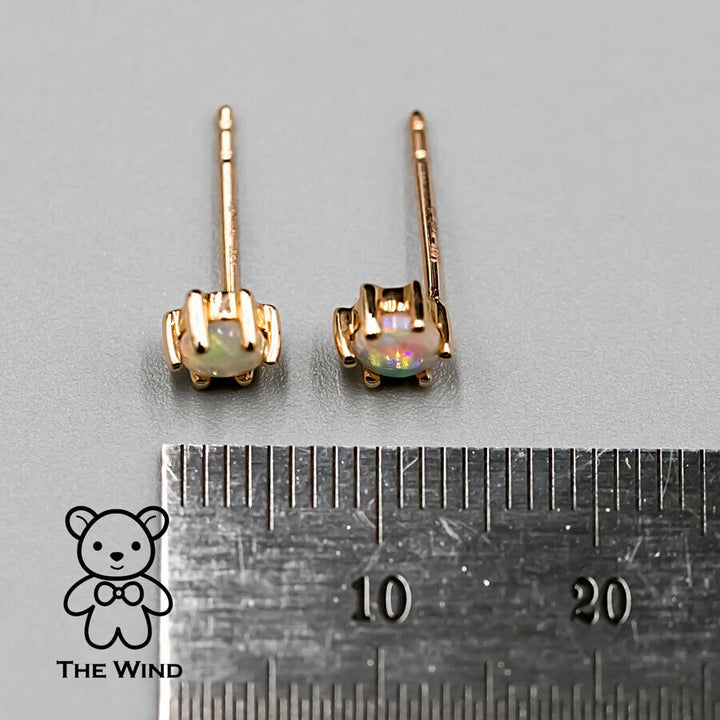 Round Shaped Minimalist Six Prong Australian Solid Opal Stud Earrings-6