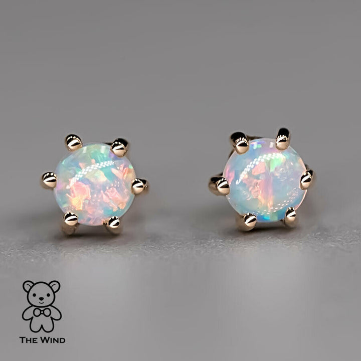 Round Shaped Six Prong Opal Stud Earrings