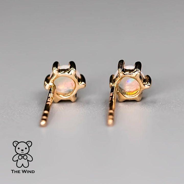 Round Shaped Six Prong Opal Stud Earrings 