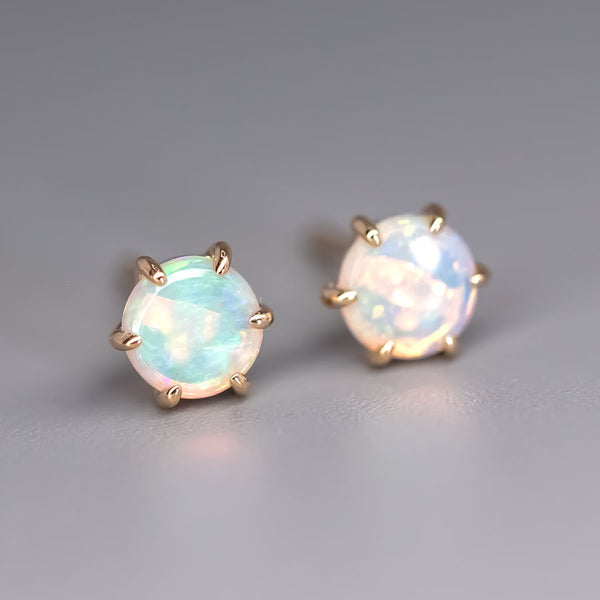 Round Shaped Six Prong Opal Stud Earrings