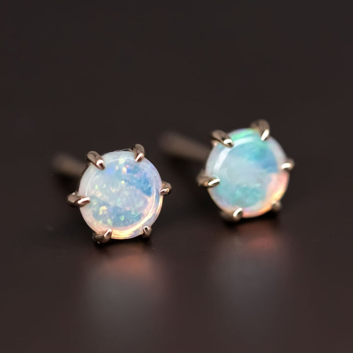 Round Shaped Six Prong Opal Stud Earrings