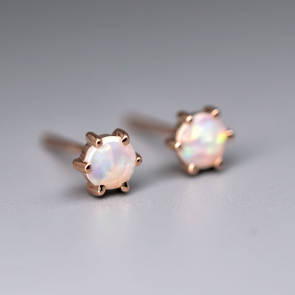 Round Six Prong Opal Stud Earrings Rose Gold