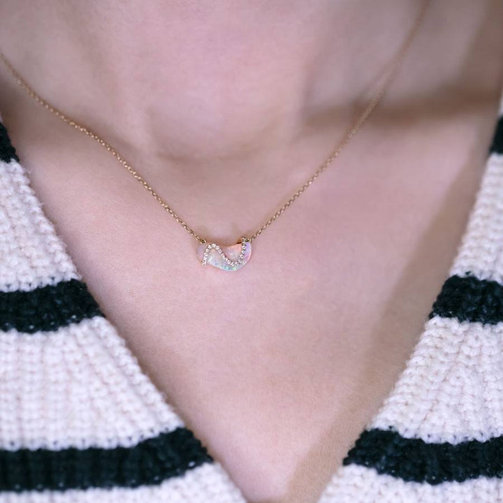 S Shaped Diamond Opal Fossil Shell Necklace