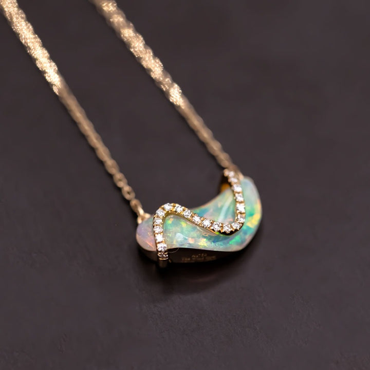 S Shaped Diamond Opal Fossil Shell Necklace
