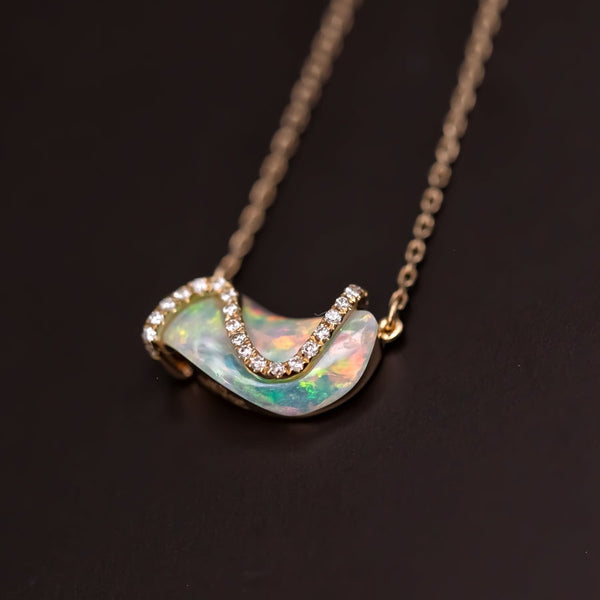 S Shaped Diamond Opal Fossil Shell Necklace