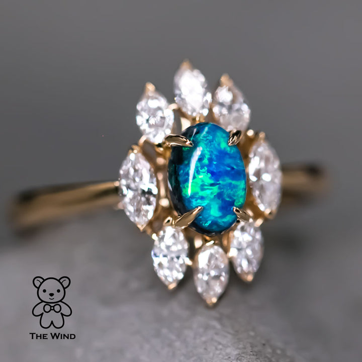 N1 Black Opal Marquise Diamond Engagement Ring