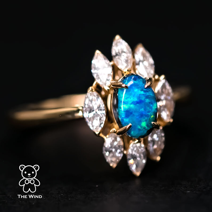 N1 Black Opal Marquise Diamond Engagement Ring