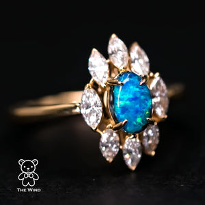 N1 Black Opal Marquise Diamond Engagement Ring