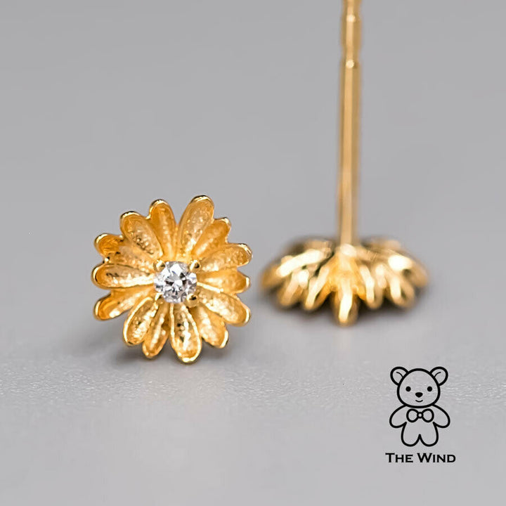 Small Diamond Marguerites Flower Stud Earrings-1
