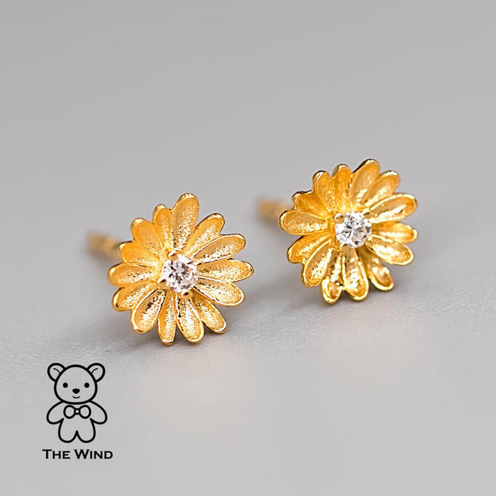 Small Diamond Marguerites Flower Stud Earrings-2