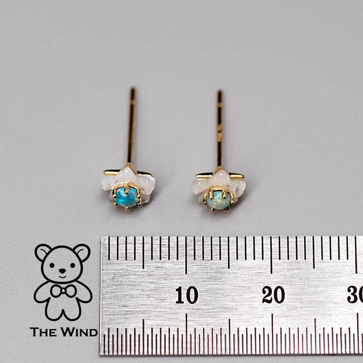 Small Flower Australian Solid Opal & Mother of Pearl Stud Earrings-6