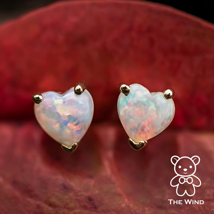 Small Heart Shaped Australian Solid Opal Stud Earrings-1