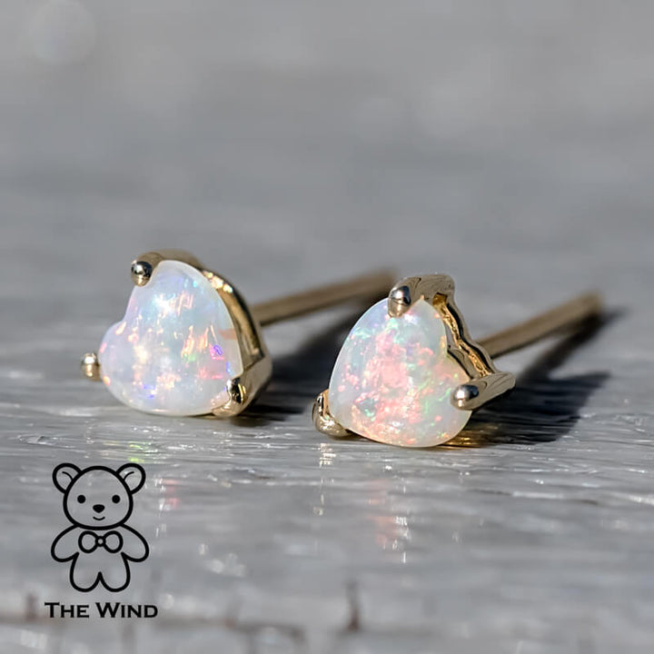 Small Heart Shaped Australian Solid Opal Stud Earrings-2