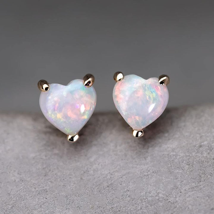 Small Heart Shaped Opal Stud Earrings