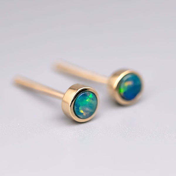 Small Round Doublet Opal Stud Earrings