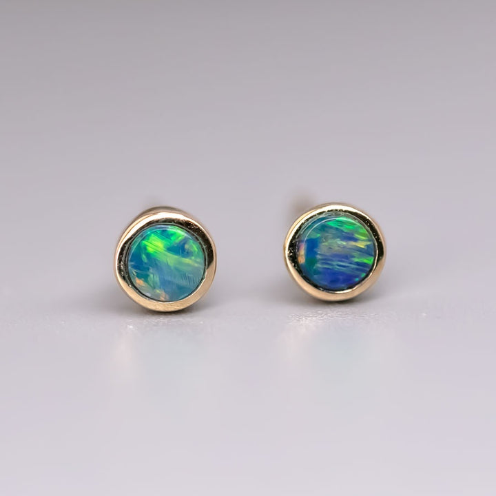 Small Round Doublet Opal Stud Earrings