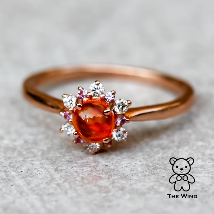 Snowflake Design Mexican Fire Opal Diamond and Pink Sapphire Ring-1