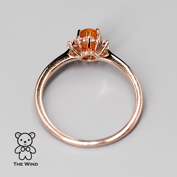 Snowflake Design Mexican Fire Opal Diamond and Pink Sapphire Ring-7