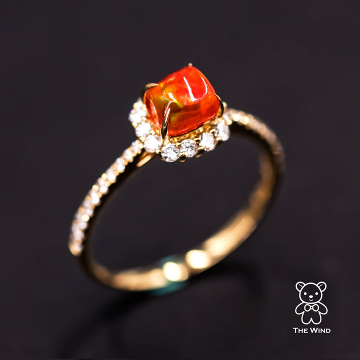 Candy Cube Fire Opal Halo Diamond Engagement Ring-1