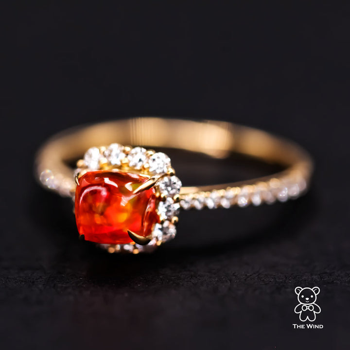 Candy Cube Fire Opal Halo Diamond Engagement Ring-3