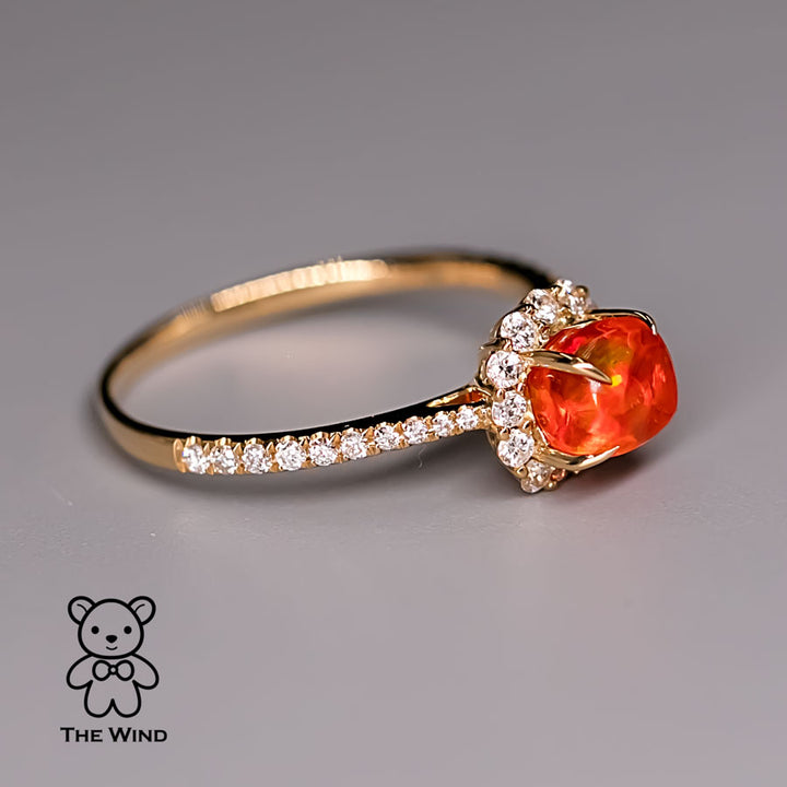 Candy Cube Fire Opal Halo Diamond Engagement Ring-5