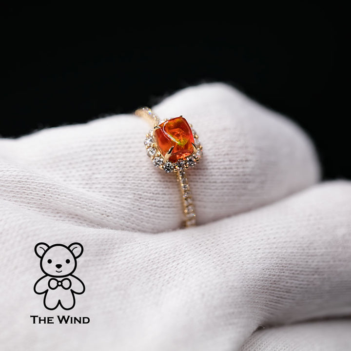 Candy Cube Fire Opal Halo Diamond Engagement Ring-7