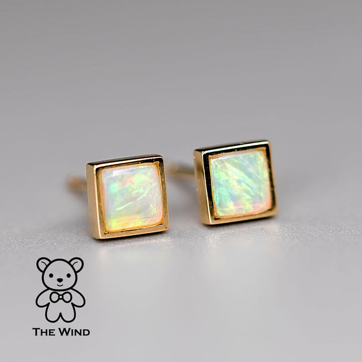 Square Shaped Australian Solid Opal Stud Earrings-1