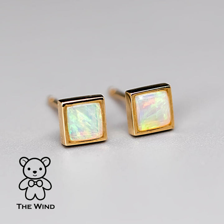 Square Shaped Australian Solid Opal Stud Earrings-2