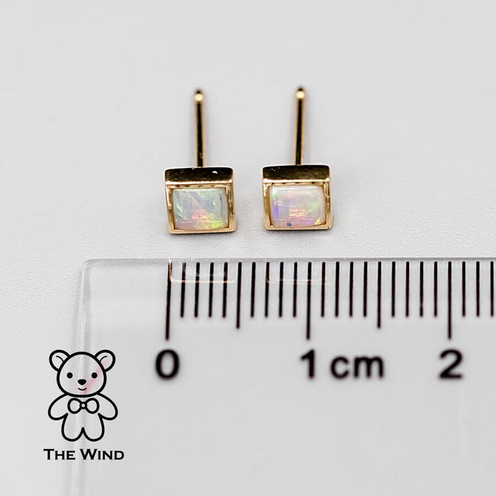 Square Shaped Australian Solid Opal Stud Earrings-3