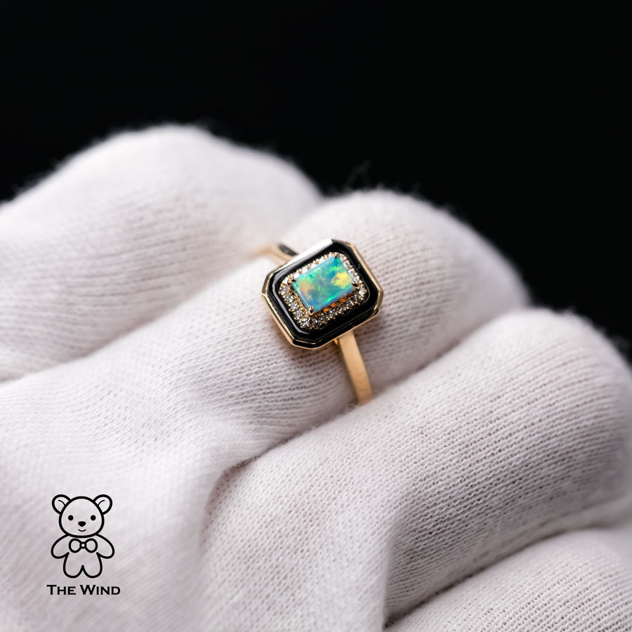 Opal Agate Diamond Engagement Ring