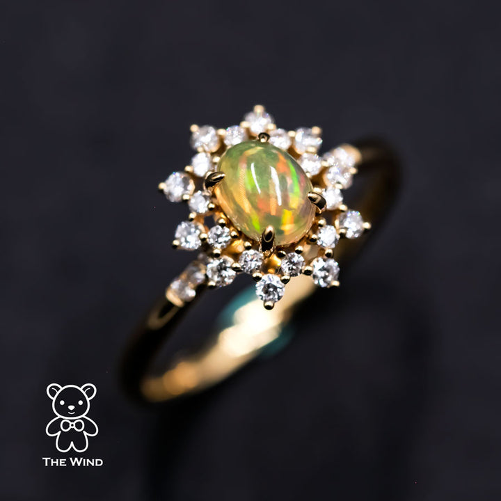 Starry Night Mexican Fire Opal Diamond Engagement Ring-1
