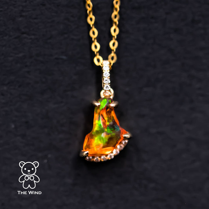 Stunning Little Skirt Mexican Fire Opal Diamond Pendant Necklace-1