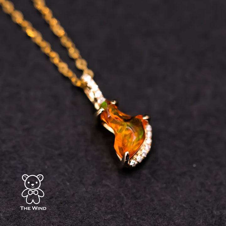Stunning Little Skirt Mexican Fire Opal Diamond Pendant Necklace-2