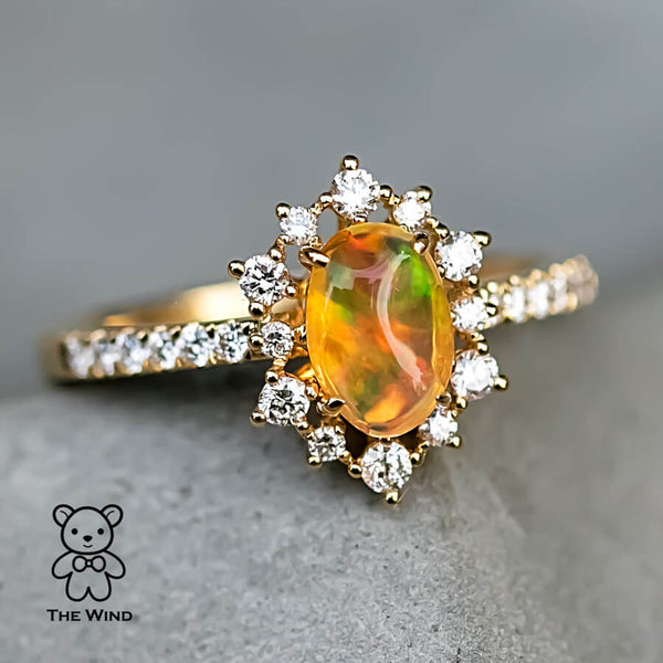 Stunning Rainbow Mexican Fire Opal Diamond Engagement Ring-1