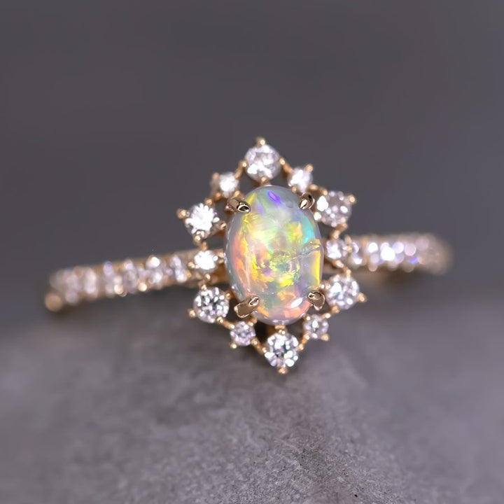 Stunning Black Opal Diamond Engagement Ring