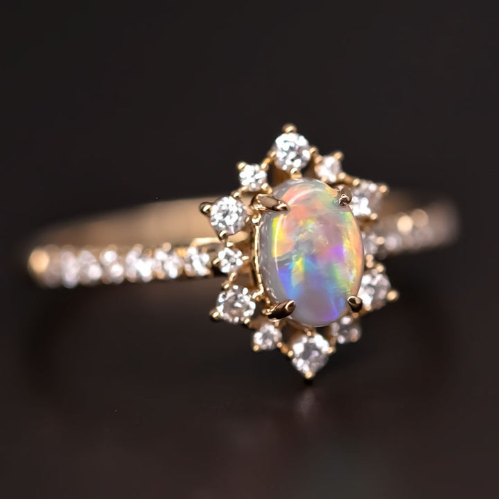 Stunning Black Opal Diamond Engagement Ring