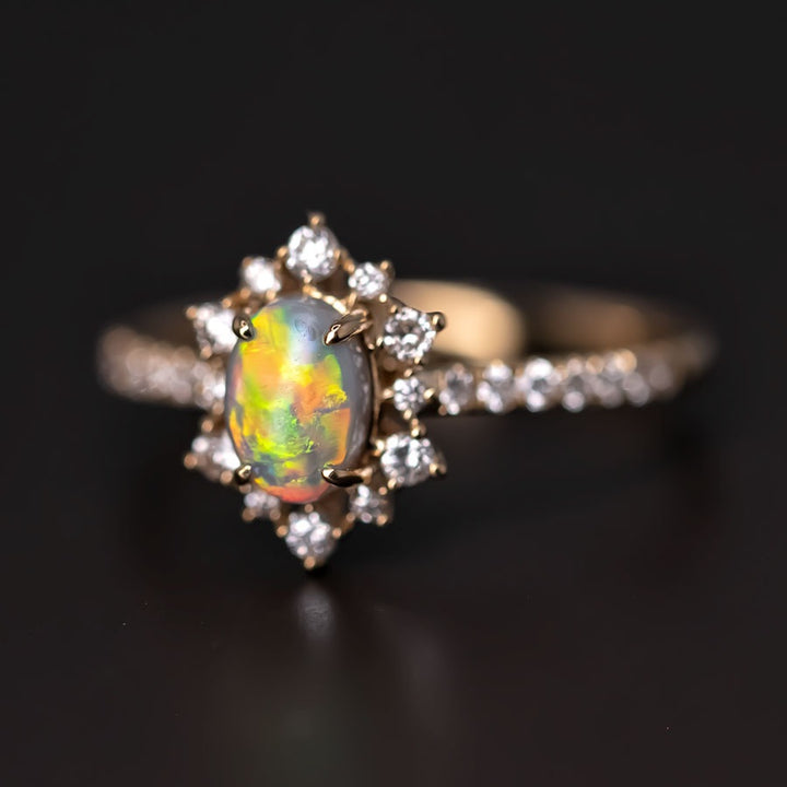 Stunning Black Opal Diamond Engagement Ring