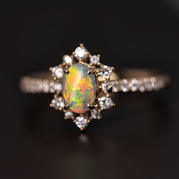 Stunning Black Opal Diamond Engagement Ring